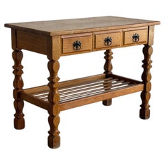 Henning Kjaernulf Oak Hallway Table with 3 Drawers and Shelf Denmark 1960s