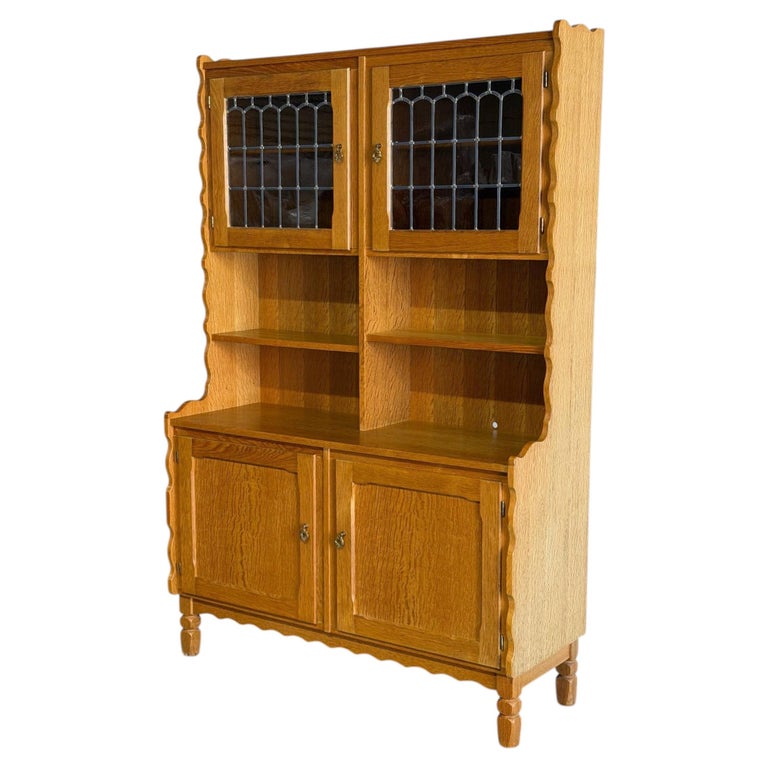 Henning Kjaernulf Oak Hutch with Glass Doors and Open Shelves Denmark MCM 1960s