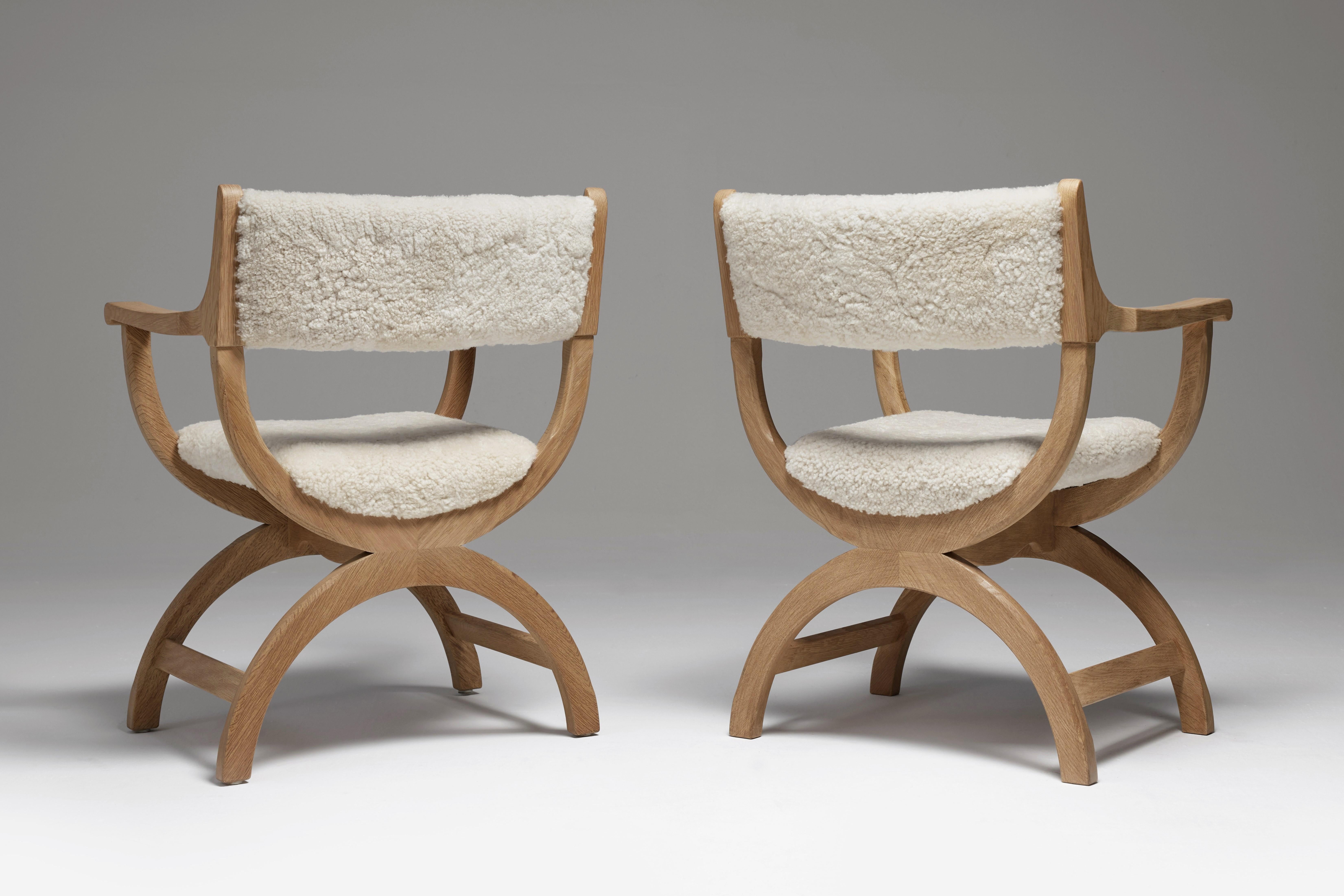 Mid-20th Century Henning Kjaernulf Oak Kurul Armchairs for EG Kvalitetsmøbel, Denmark, 1960s