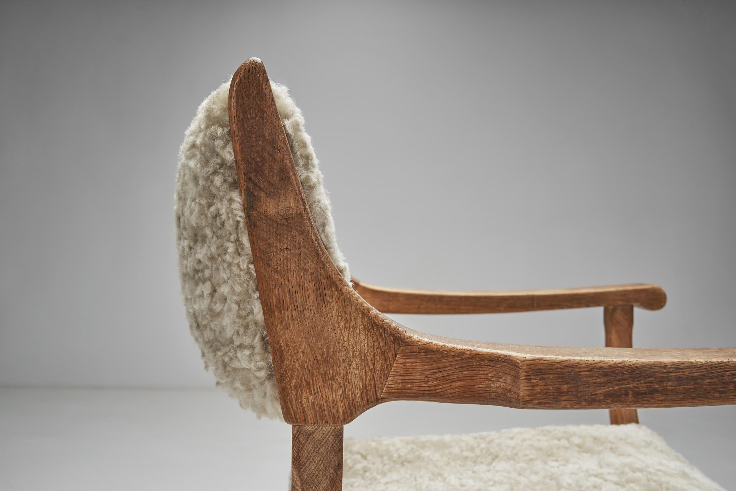 Sheepskin Henning Kjærnulf Oak Kurul Chairs for EG Kvalitetsmøbel, Denmark 1960s