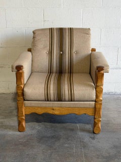 Henning Kjærnulf Oak Lounge Chair with Striped Upholstery Danish Vintage 1970s