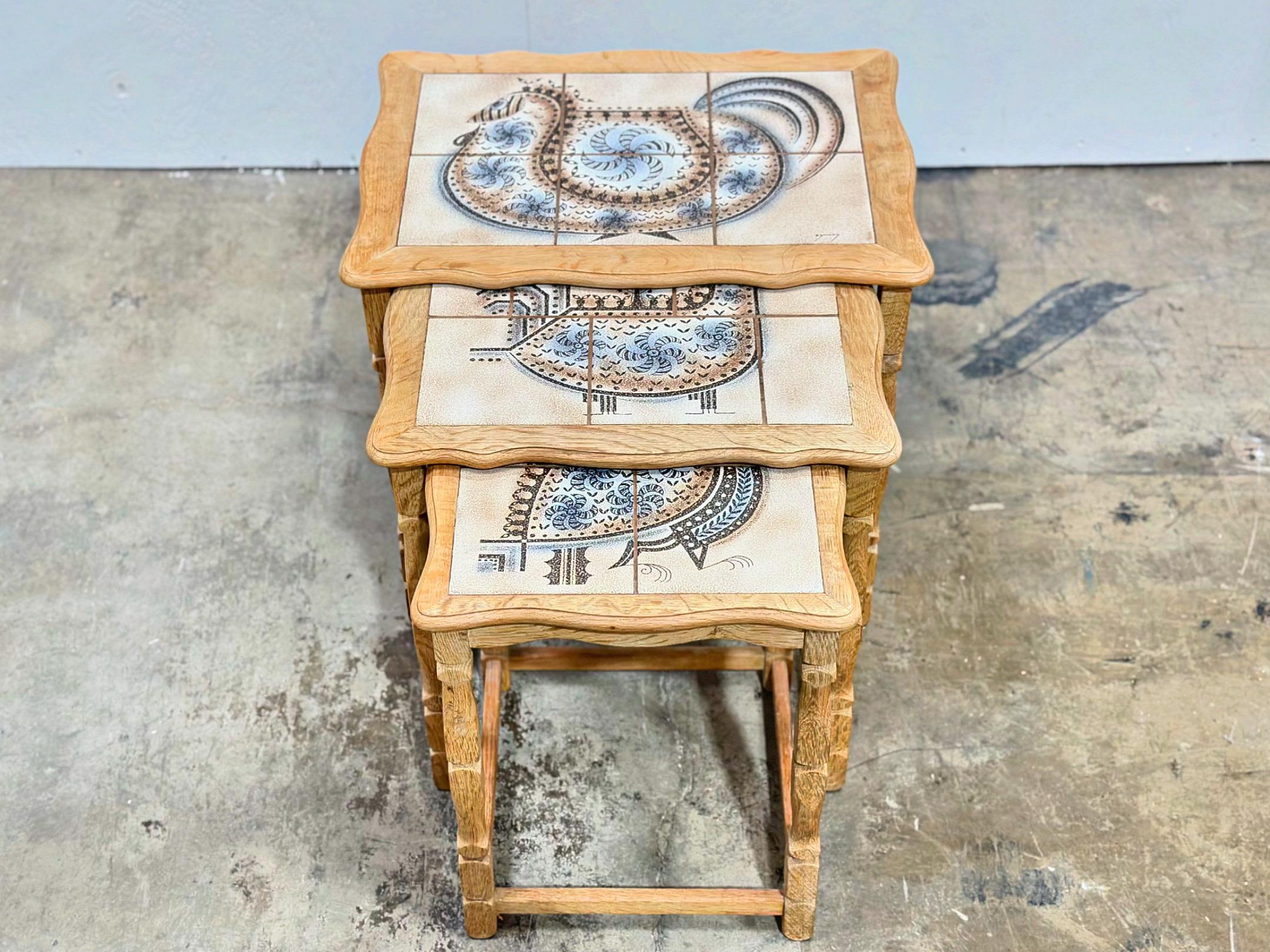 Henning Kjaernulf Oak Nesting Tables - Danish Modern Edmund Pedersen Tile In Good Condition In Decatur, GA