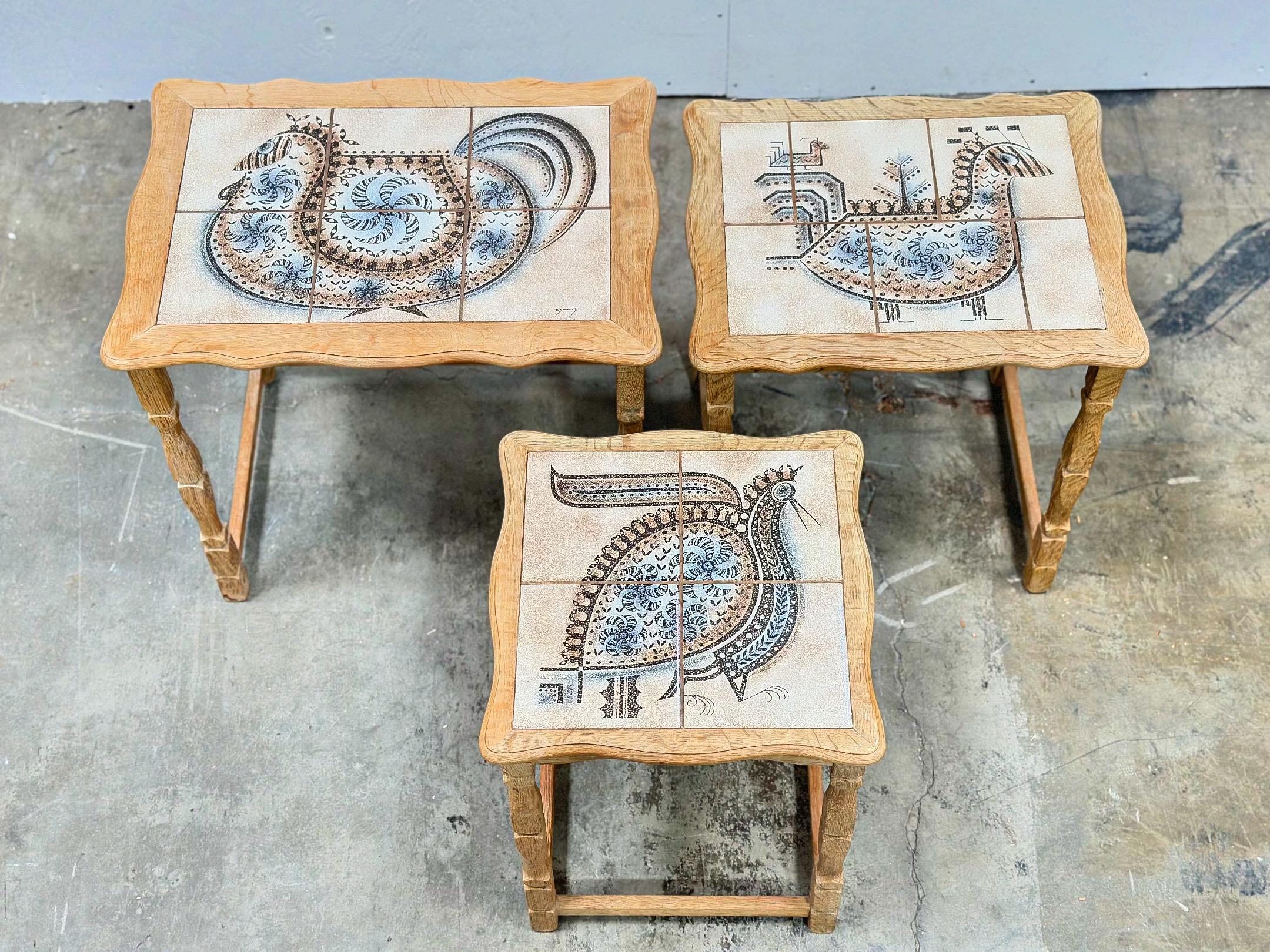 Ceramic Henning Kjaernulf Oak Nesting Tables - Danish Modern Edmund Pedersen Tile