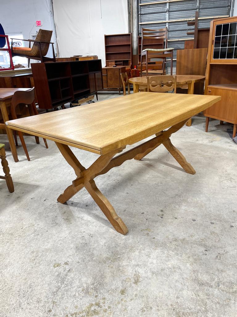 Henning Kjaernulf Oak Primitive Dining Table Expandable. 2 additional leaves, one on each side. It can be 63-98 Long.