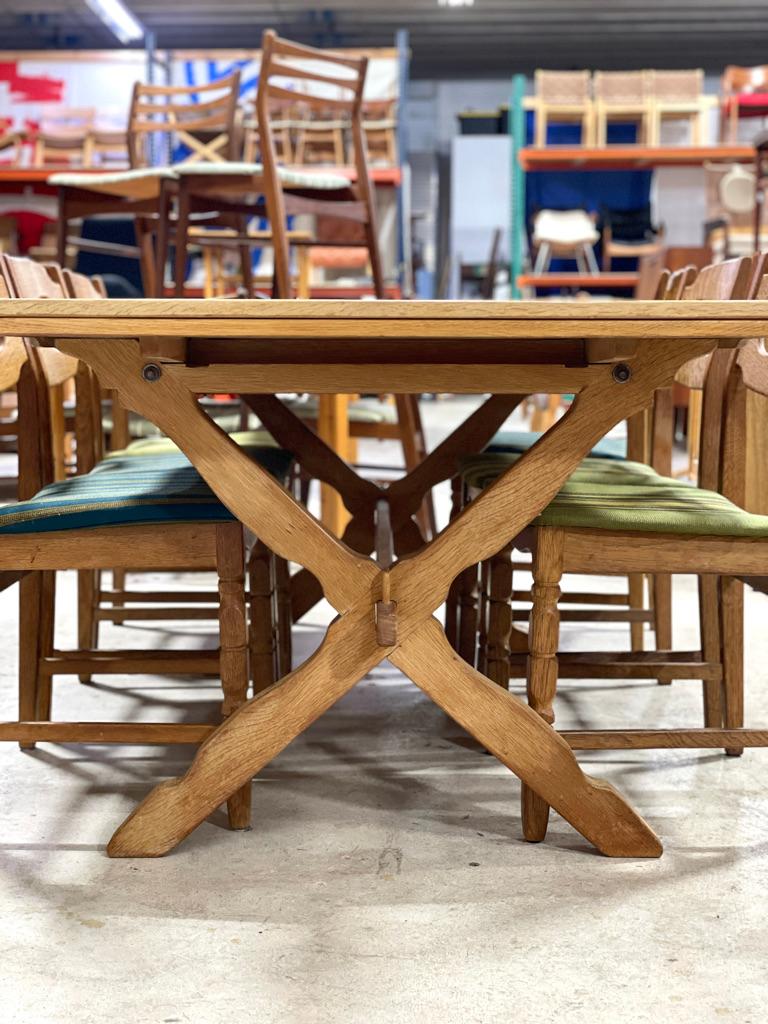 20th Century Henning Kjaernulf Oak Primitive Dining Table Expandable For Sale
