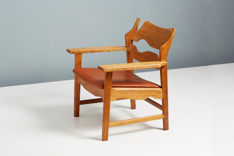 Scandinavian Modern Henning Kjaernulf Oak Razor Blade Chairs, c1960s For Sale
