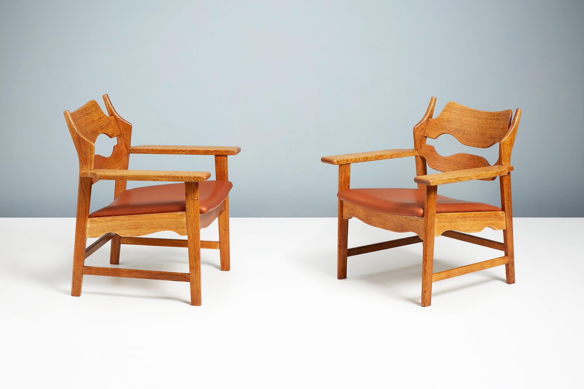 Scandinavian Modern Henning Kjaernulf Oak Razor Blade Chairs, c1960s