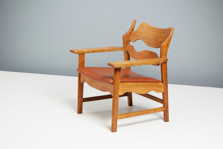 Leather Henning Kjaernulf Oak Razor Blade Chairs, c1960s For Sale