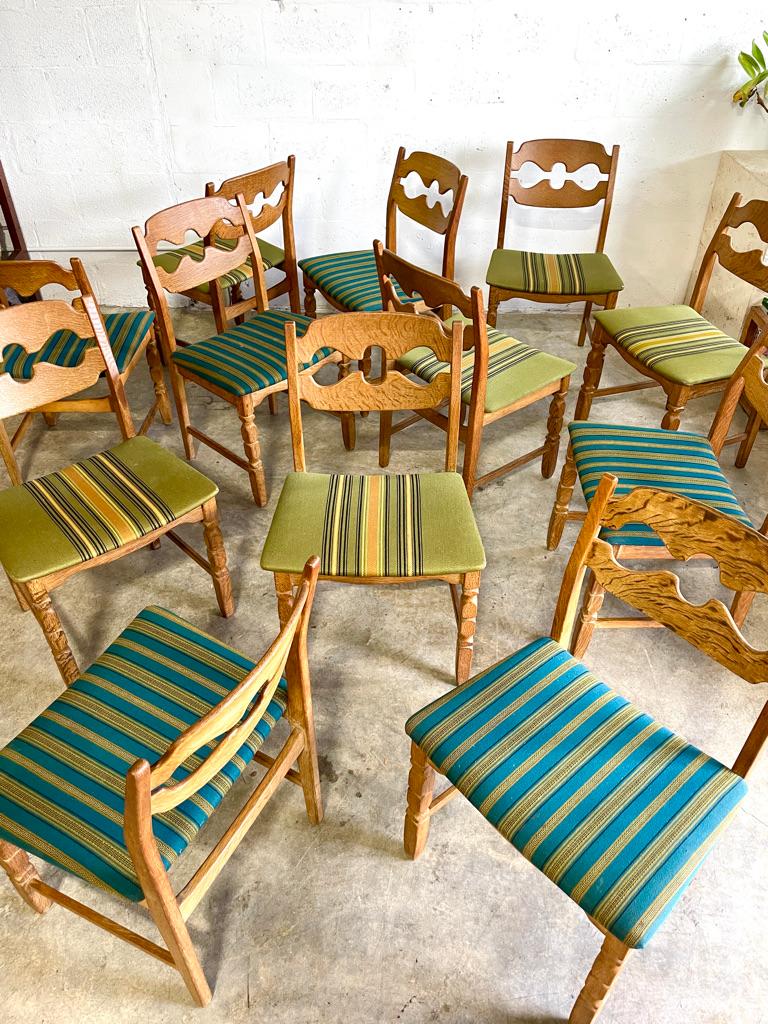 Tessuto Sedie da pranzo Henning Kjaernulf in quercia Razorbacks Rovere rustico brutalista - Set di 6 in vendita