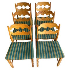 Henning Kjaernulf Oak Razorbacks Dining Chairs Primitive Brutalist Oak -Set of 6