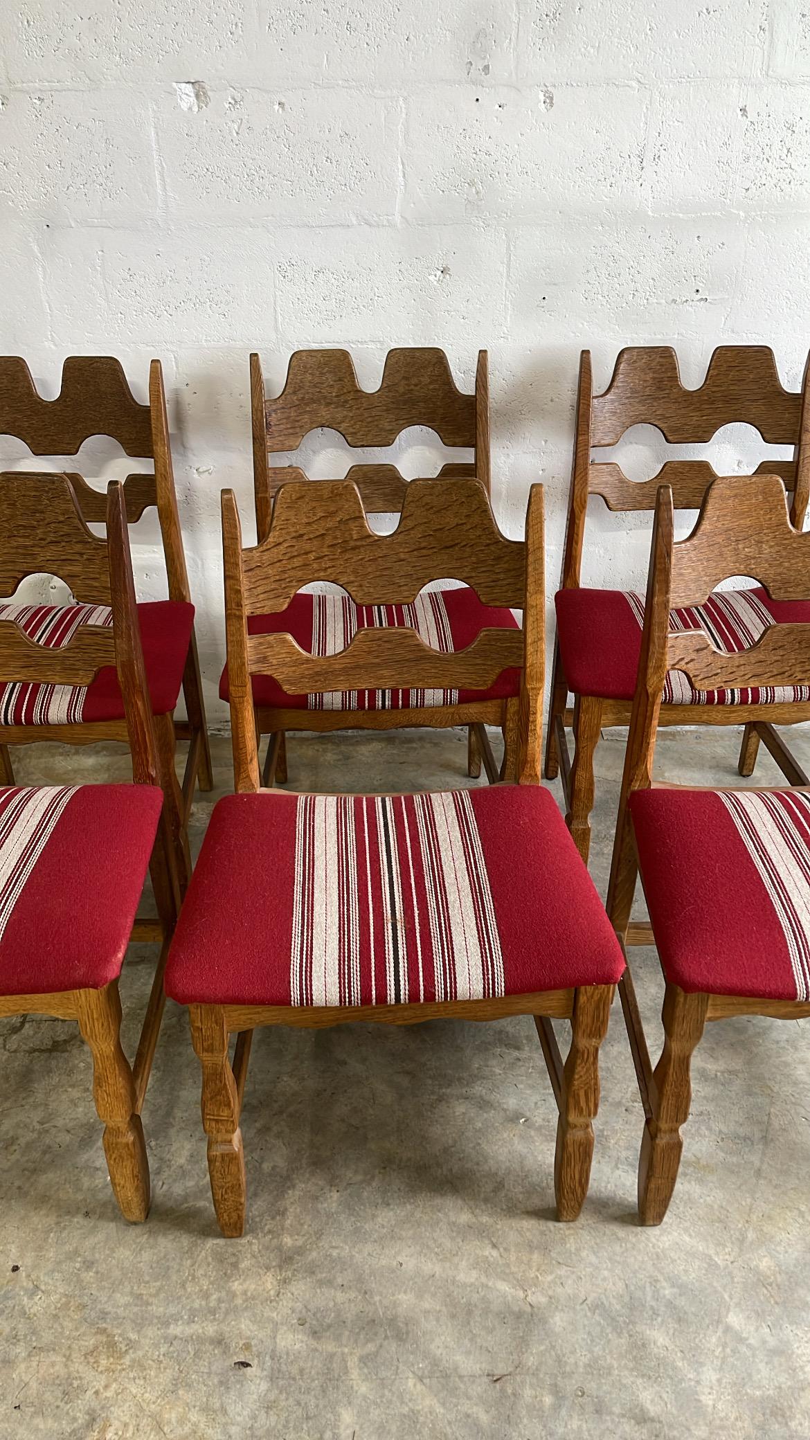 Henning Kjaernulf Oak Razorblade Dining Chairs Danish Rustic For Sale 6