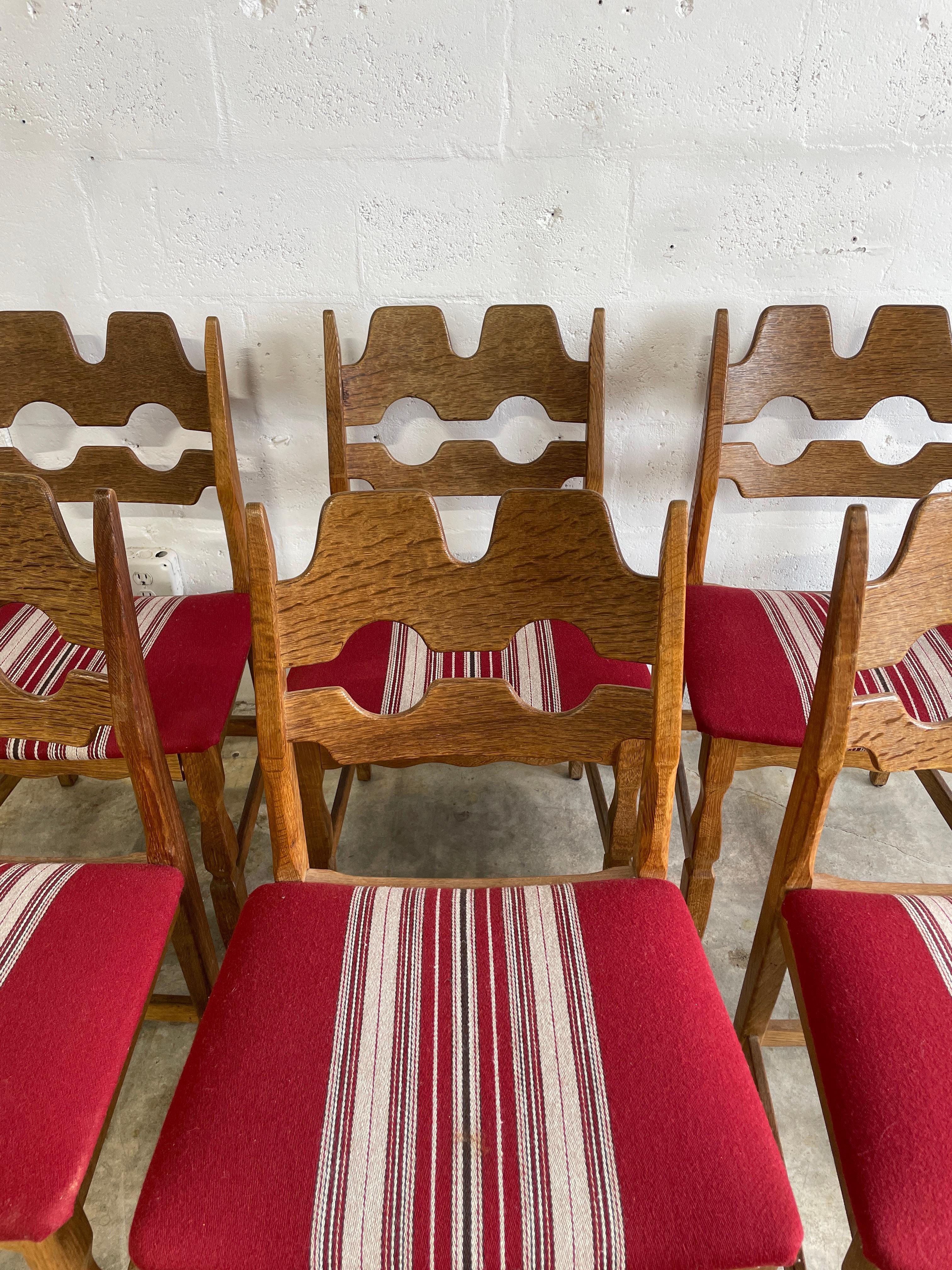 Scandinavian Modern Henning Kjaernulf Oak Razorblade Dining Chairs Danish Rustic For Sale