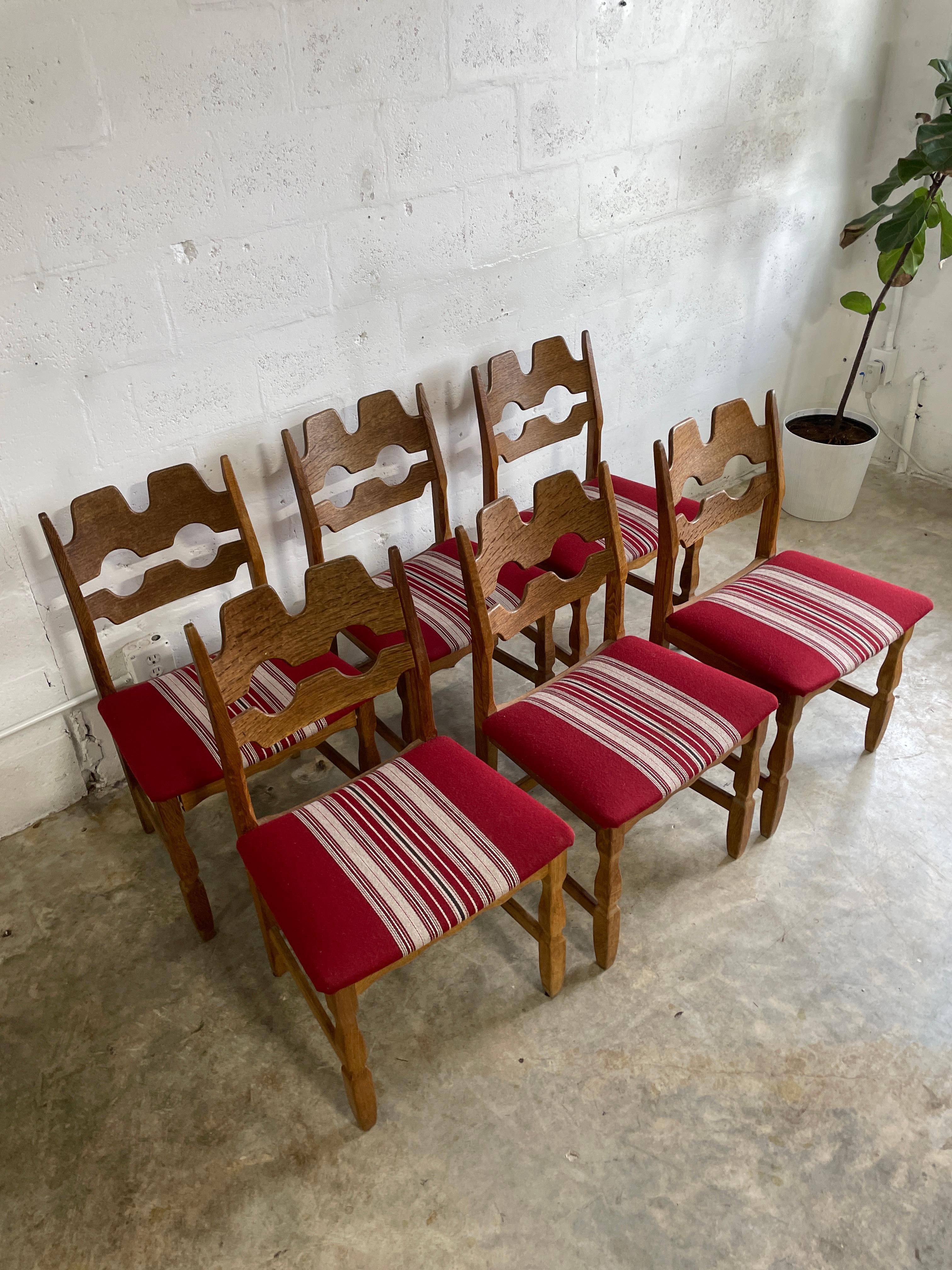 Henning Kjaernulf Oak Razorblade Dining Chairs Danish Rustic In Good Condition For Sale In Fort Lauderdale, FL