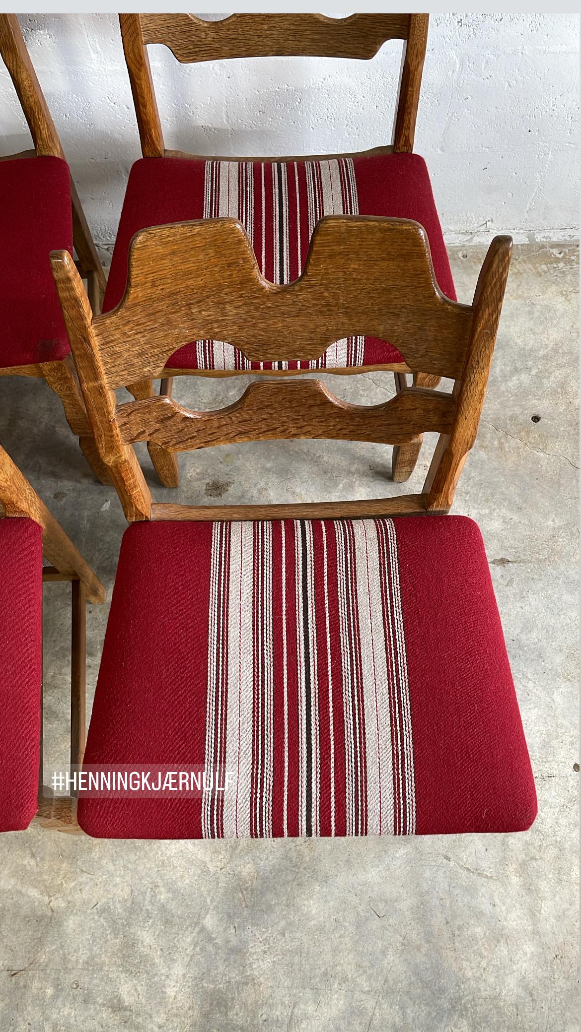 Henning Kjaernulf Oak Razorblade Dining Chairs Danish Rustic For Sale 4