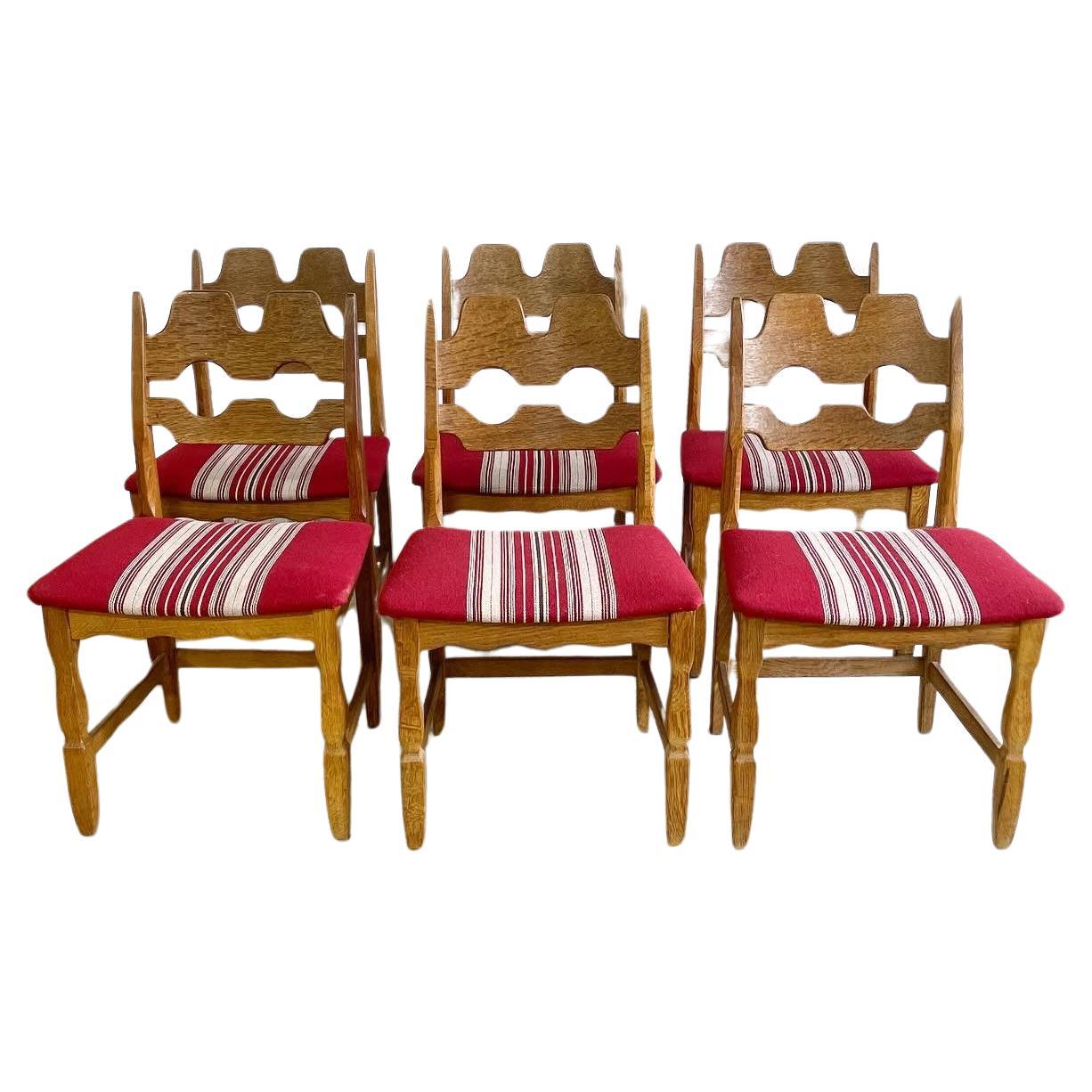 Henning Kjaernulf Oak Razorblade Dining Chairs Danish Rustic For Sale