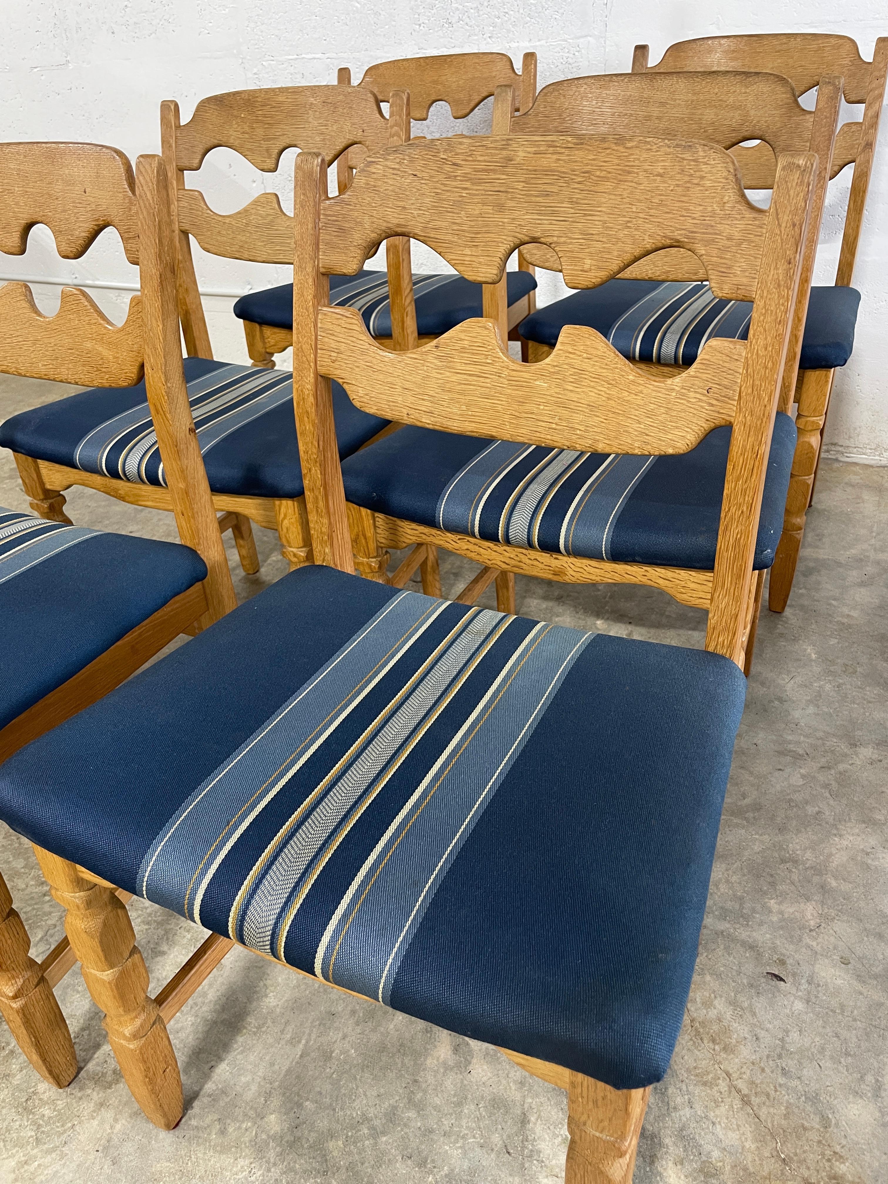 Late 20th Century Henning Kjaernulf Oak Razorback Rustic Brutalist Danish Dining Chairs - set of 6