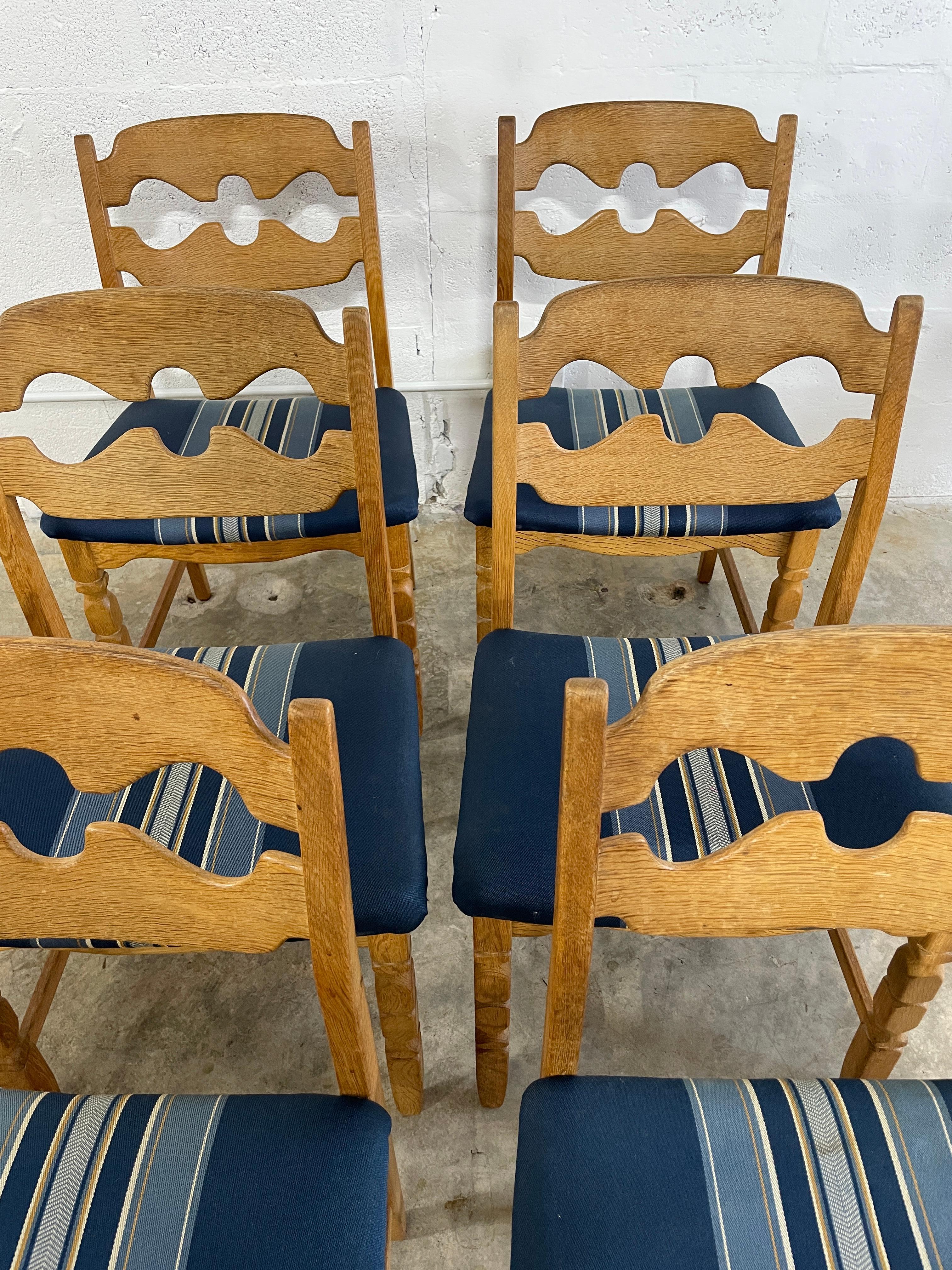 Henning Kjaernulf Oak Razorback Rustic Brutalist Danish Dining Chairs - set of 6 1