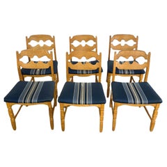 Vintage Henning Kjaernulf Oak Razorback Rustic Brutalist Danish Dining Chairs - set of 6