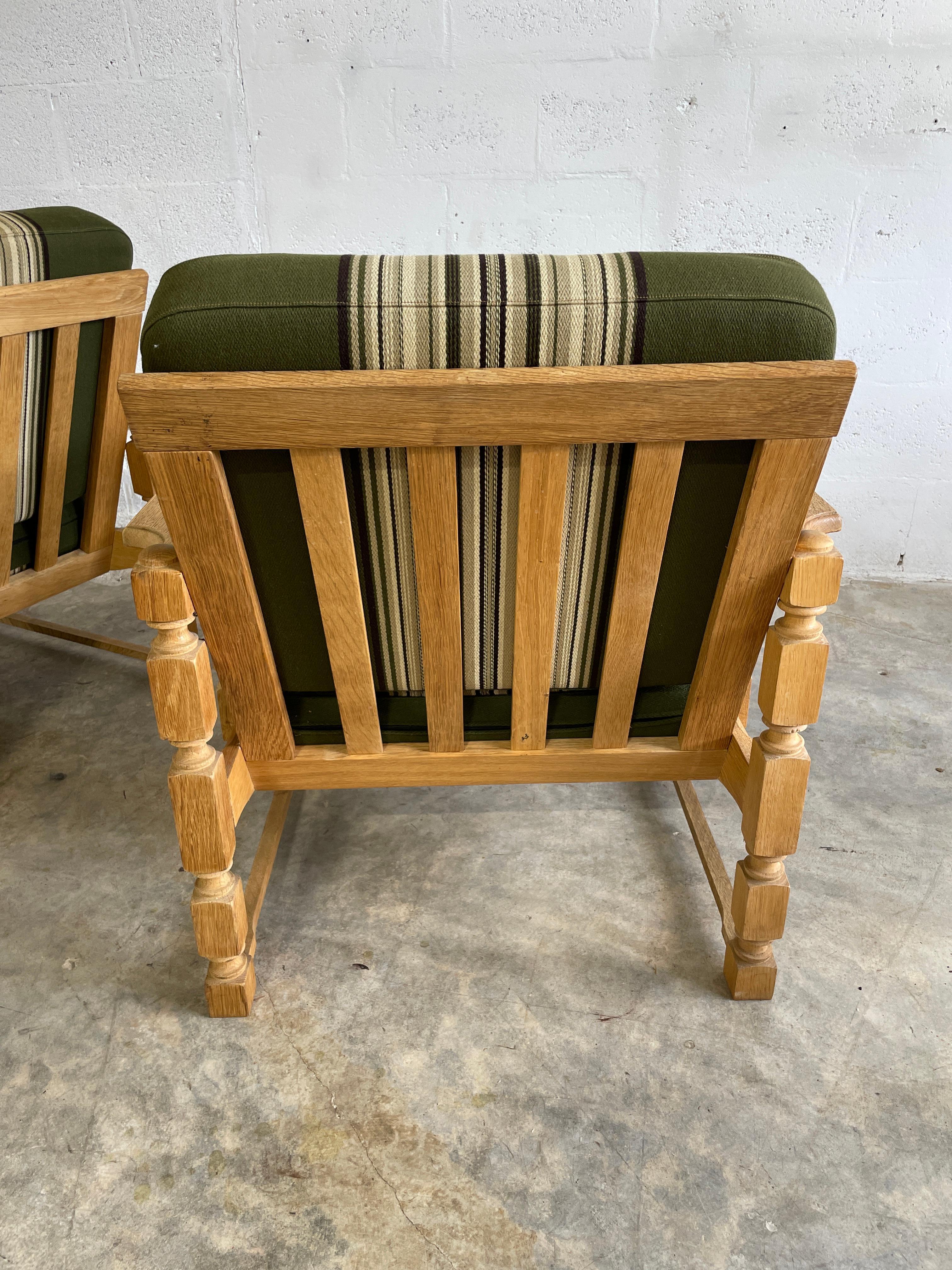 Scandinavian Modern Henning Kjaernulf Oak Rustic Brutalist Lounge Chairs - a  For Sale