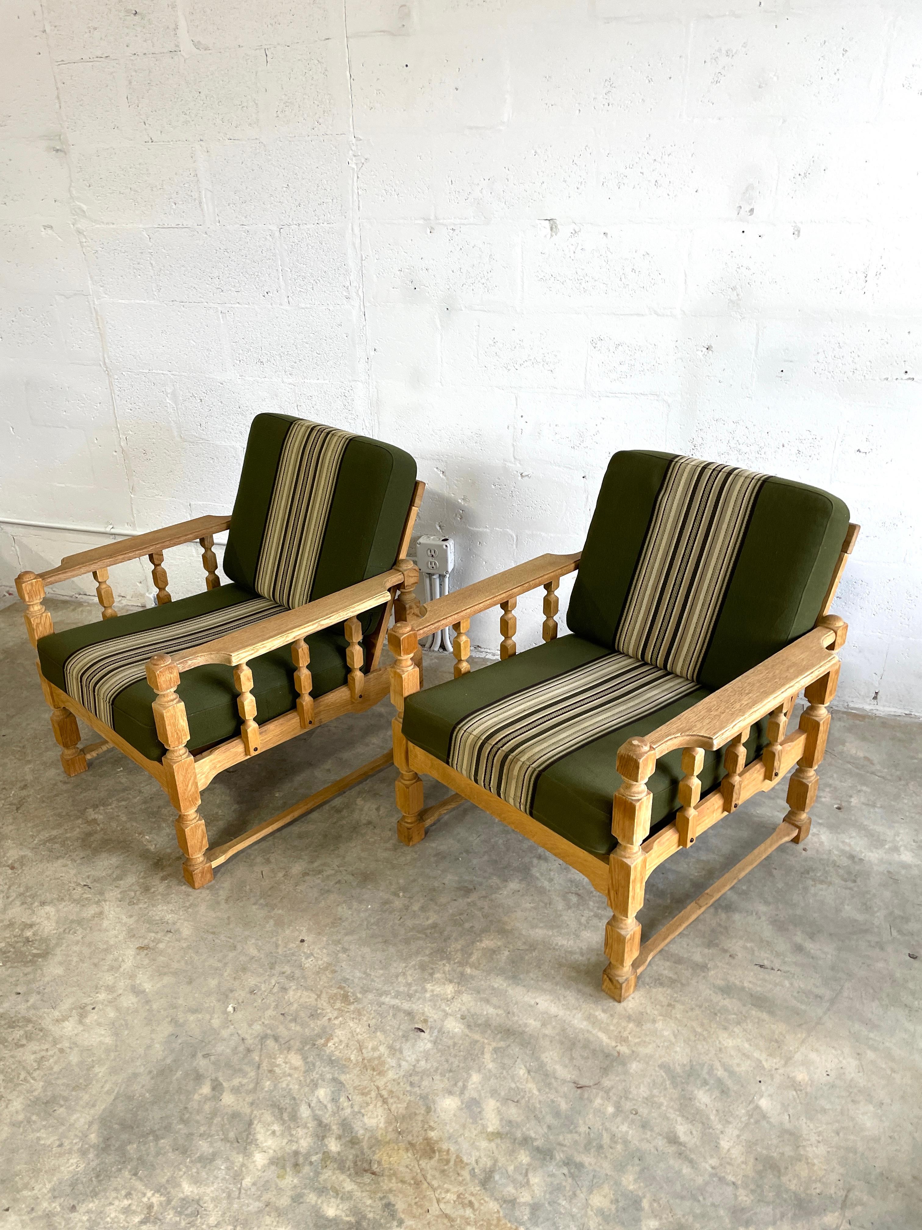 Henning Kjaernulf Oak Rustic Brutalist Lounge Chairs - a  In Good Condition For Sale In Fort Lauderdale, FL