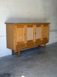 Henning Kjærnulf Oak Sideboard Credenza with Carved Doors Danish Vintage 1970s