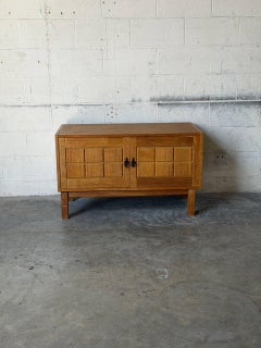 Henning Kjærnulf Oak Sideboard Credenza with Carved Doors Danish Vintage 1960s