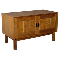 Henning Kjærnulf Oak Sideboard Credenza with Carved Doors Danish Vintage 1960s