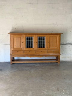 Henning Kjærnulf Oak Sideboard Credenza with Leaded Glass Doors Danish 1970s