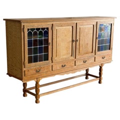 Henning Kjaernulf Oak Sideboard with Glass Doors and 4 Drawers Denmark 1960s