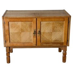 Henning Kjærnulf Oak Storage Cabinet with Parquet Doors Danish Vintage 1960s