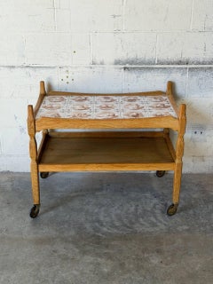 Henning Kjærnulf Oak Two-Tier Serving Bar Cart with Tile Top Vintage 1970s