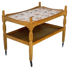 Henning Kjærnulf Oak Two-Tier Serving Bar Cart with Tile Top Vintage 1970s