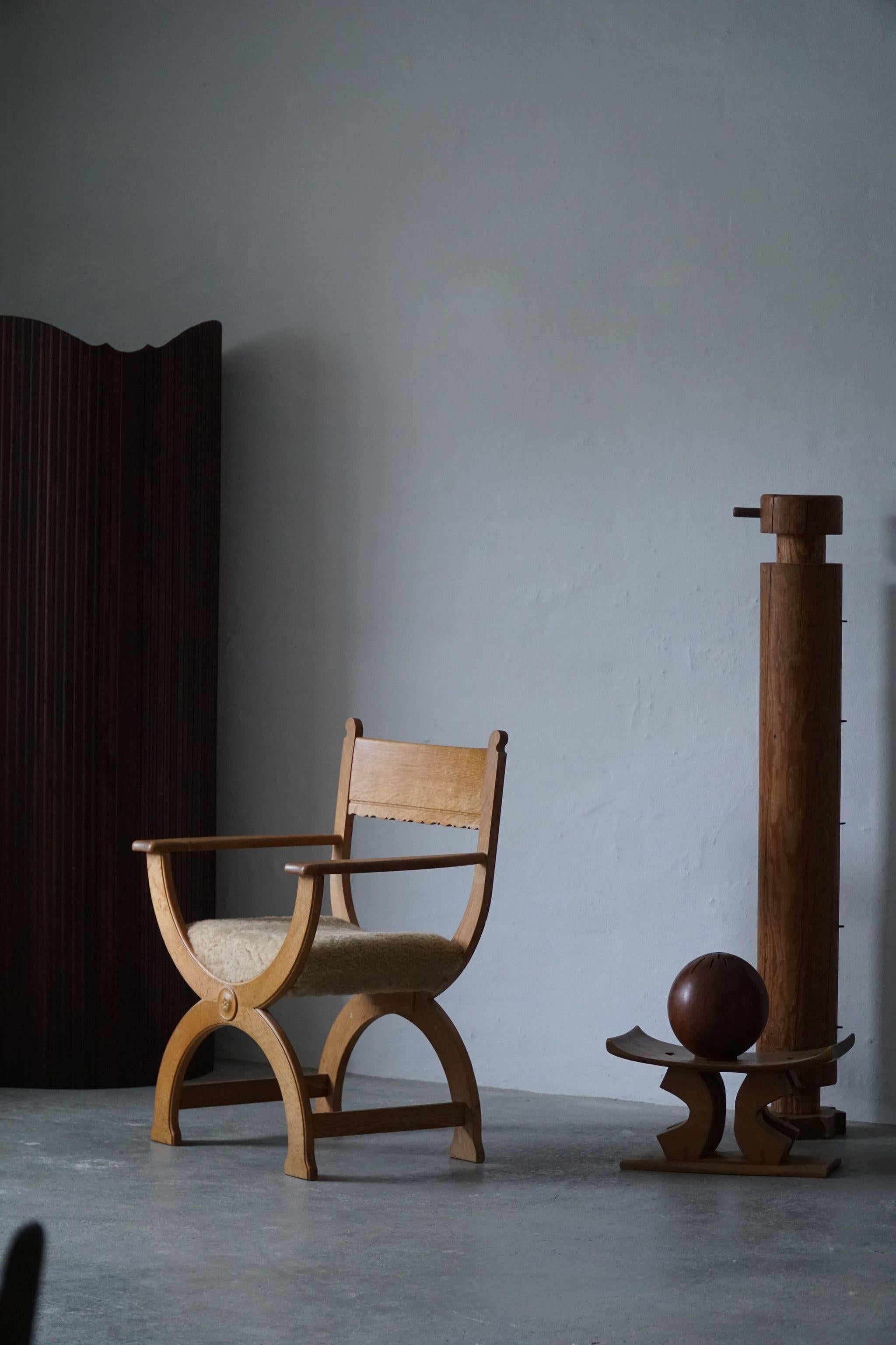 Henning Kjærnulf, Pair of Armchairs in Oak, Reupholstered in Lambswool, 1960s 8