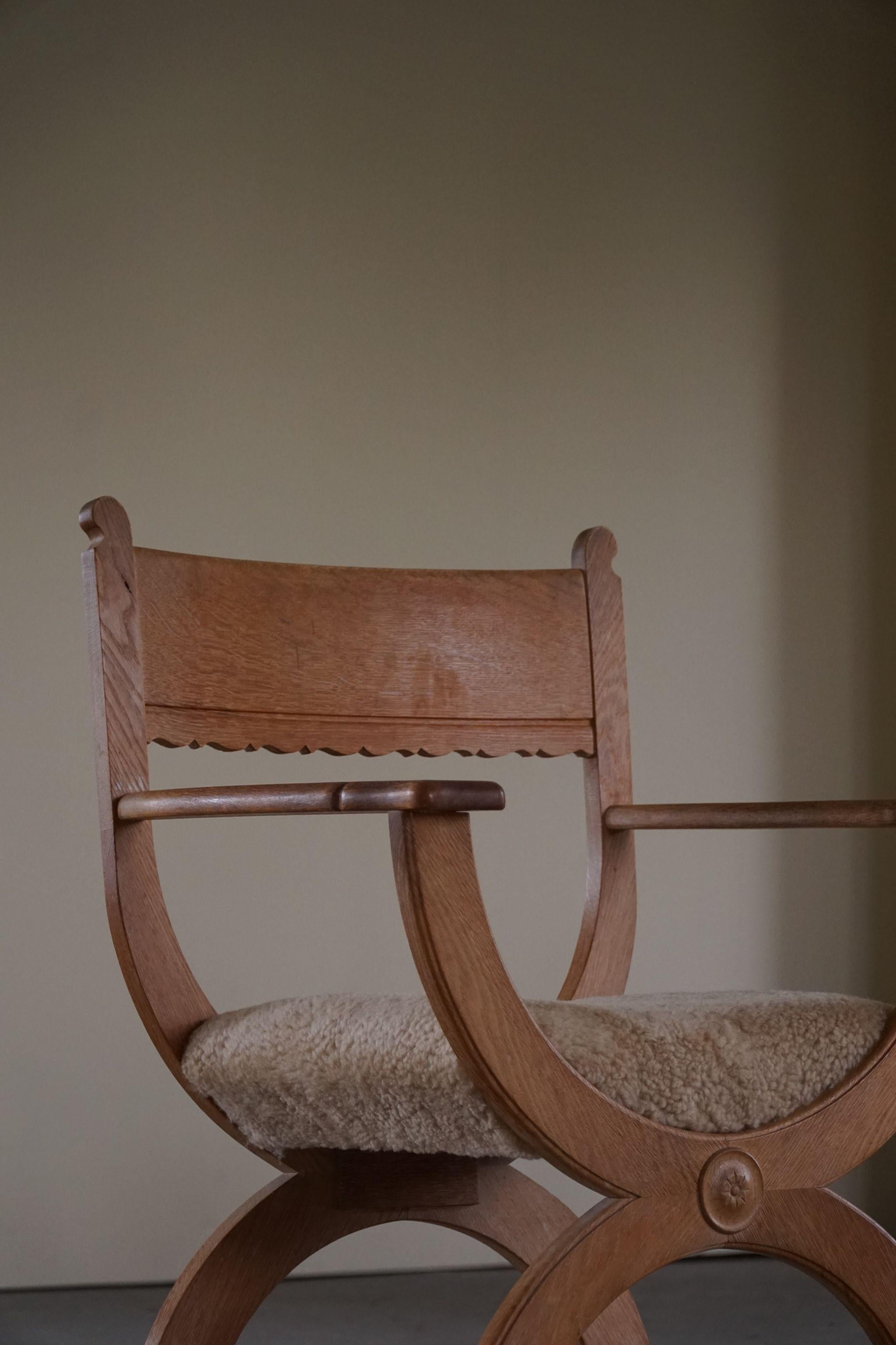 Henning Kjærnulf, Pair of Armchairs in Oak, Reupholstered in Lambswool, 1960s 2