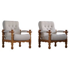 Henning Kjærnulf, Pair of Modern Easy Chairs in Oak & Bouclé, Made in 1960s