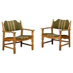 Paire de fauteuils « Razorblade » de Henning Kjærnulf, en chêne et tissu, Danemark, années 1960