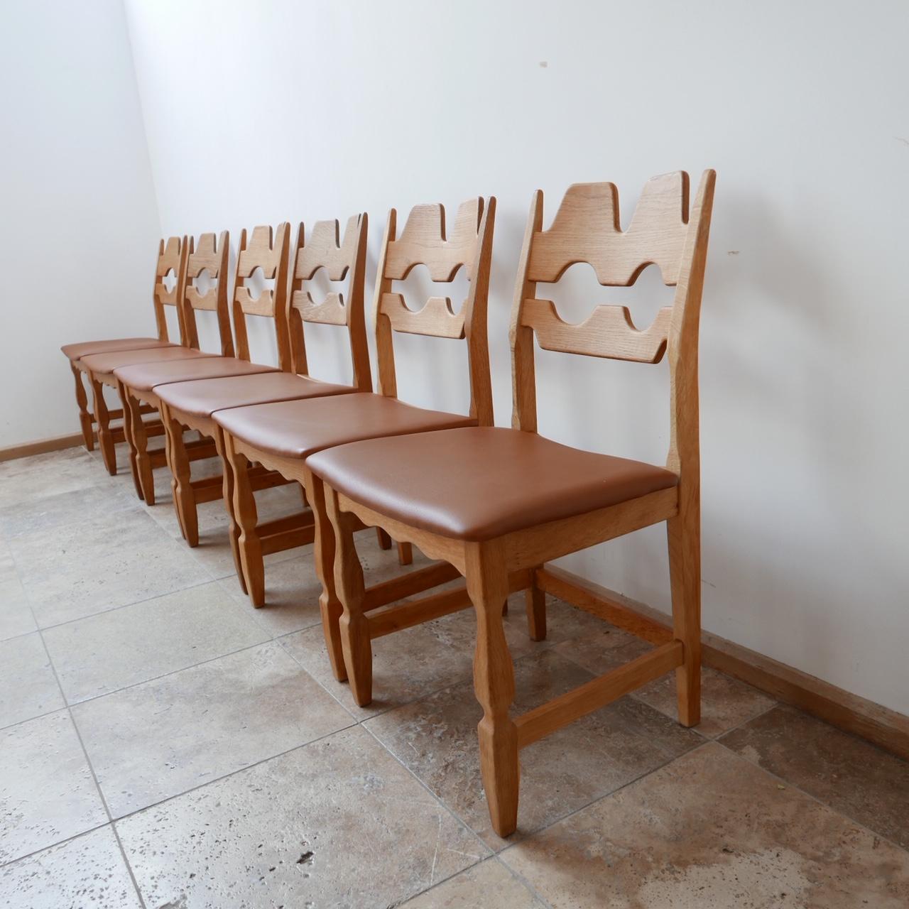 Danish Henning Kjaernulf Razor Back Tan Leather Dining Chairs '10'