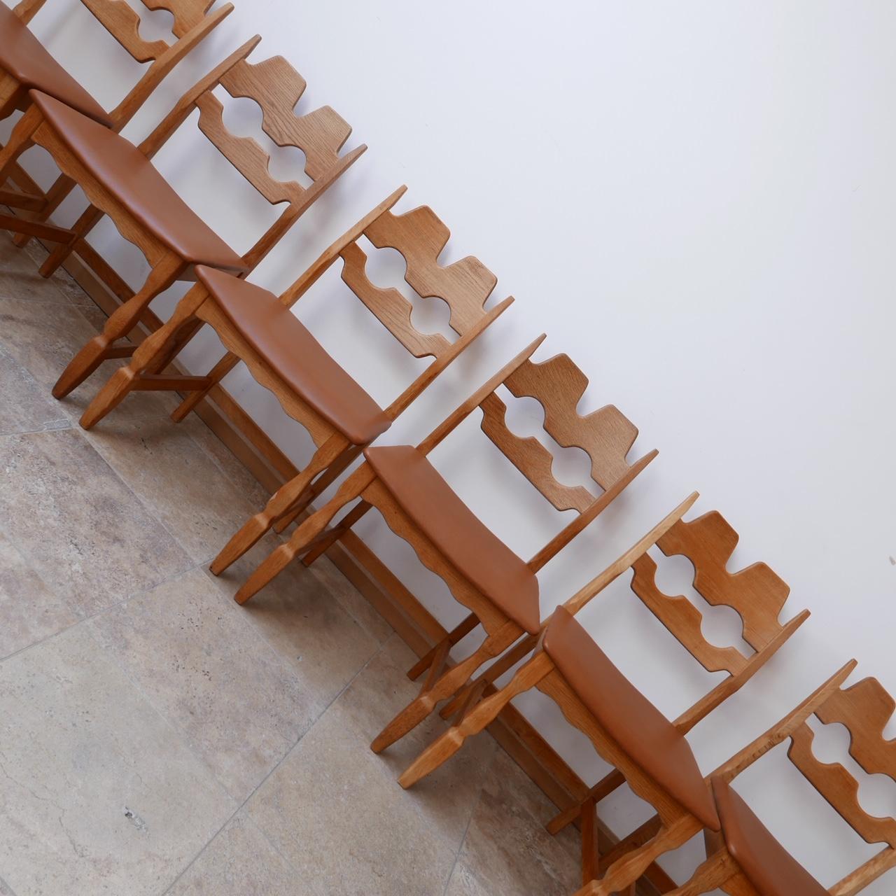 Henning Kjaernulf Razor Back Tan Leather Dining Chairs '10' In Good Condition In London, GB