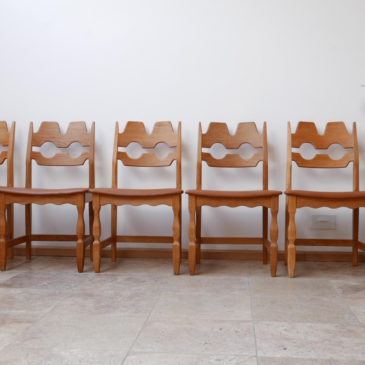 20th Century Henning Kjaernulf Razor Back Tan Leather Dining Chairs '10'