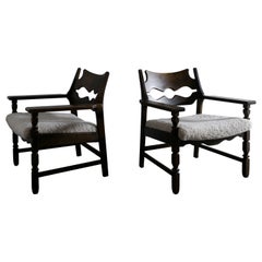 Henning Kjaernulf "Razor Blade" Armchairs in Oak and Sheepskin Denmark, 1960s