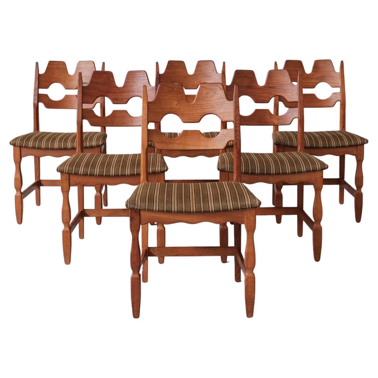Henning Kjaernulf Razor Midcentury Danish Oak Dining Chairs '6' For Sale