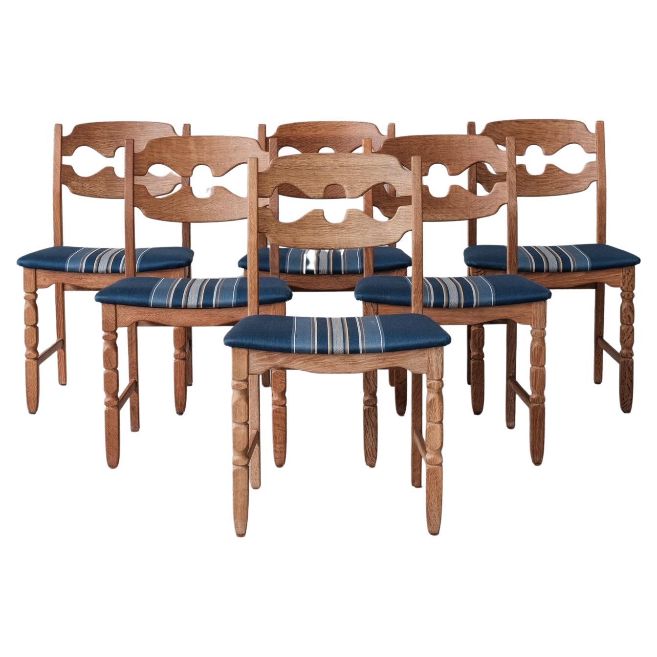 Henning Kjaernulf Razor Midcentury Danish Oak Dining Chairs '6' For Sale