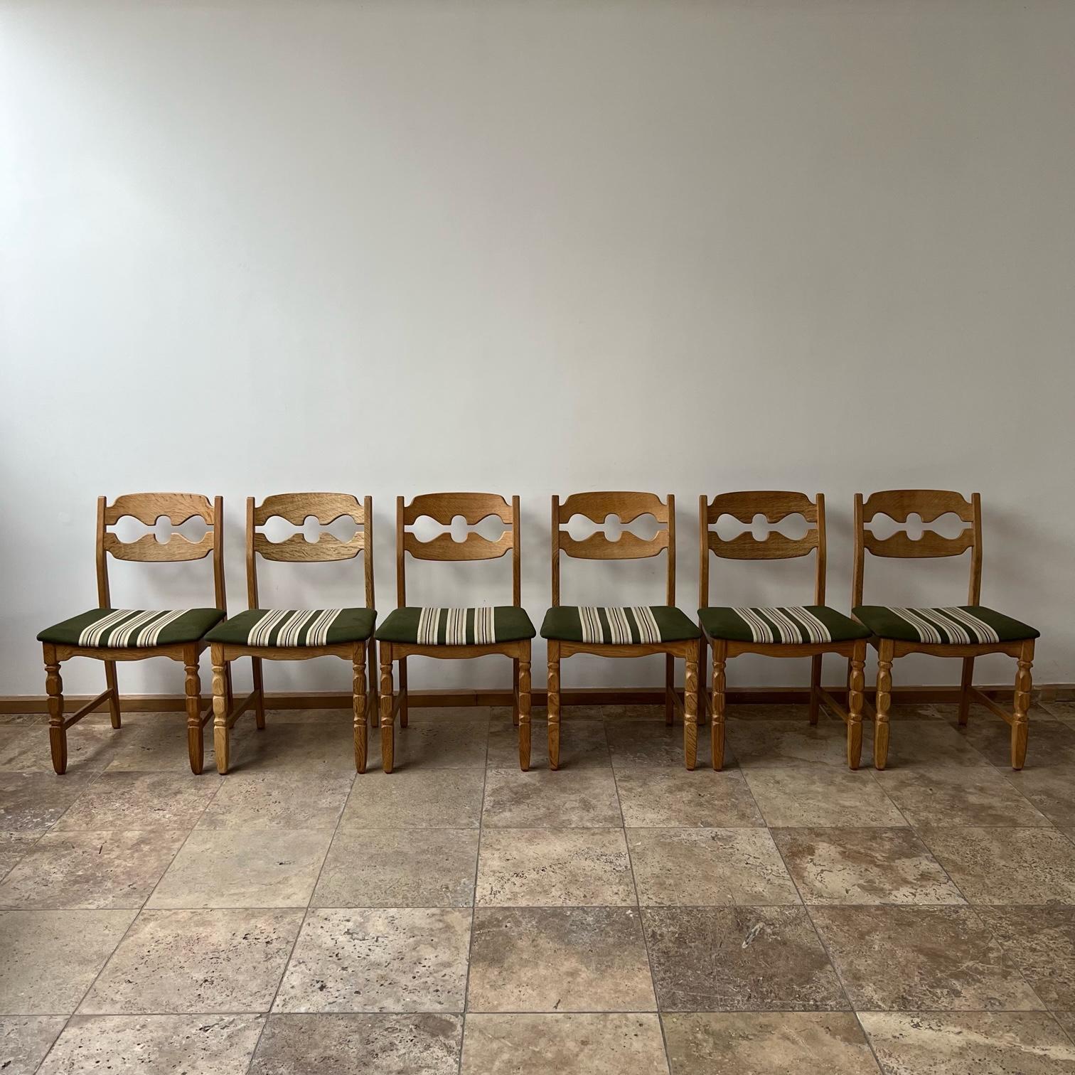 Mid-Century Modern Henning Kjaernulf 'Razor' Mid-Century Oak Danish Dining Chairs