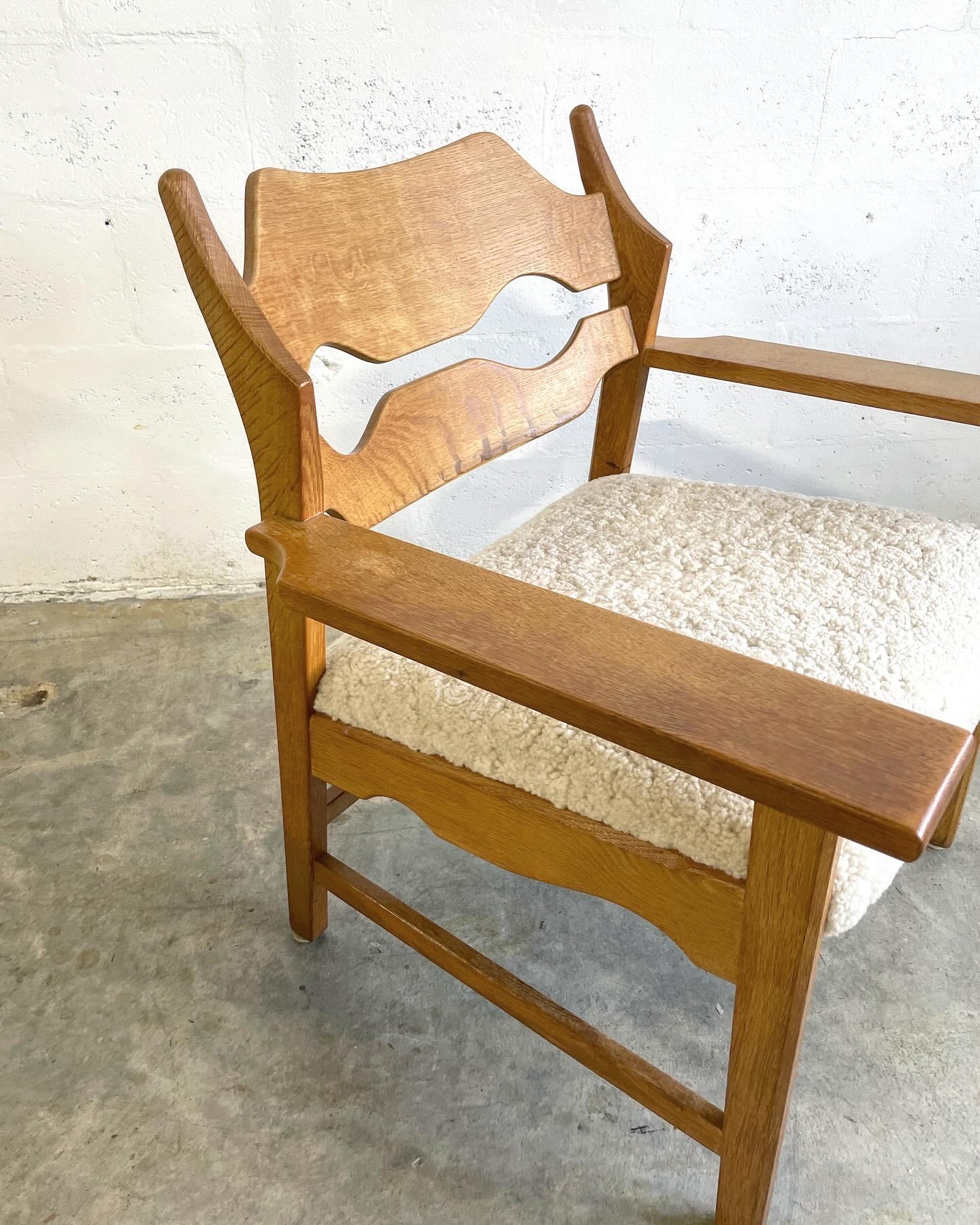 Henning Kjaernulf Lounge Oak Chair. Shearling cushion. 
