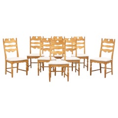 Henning Kjaernulf  "Razorblade" 8  Oak dining chairs Denmark 1960