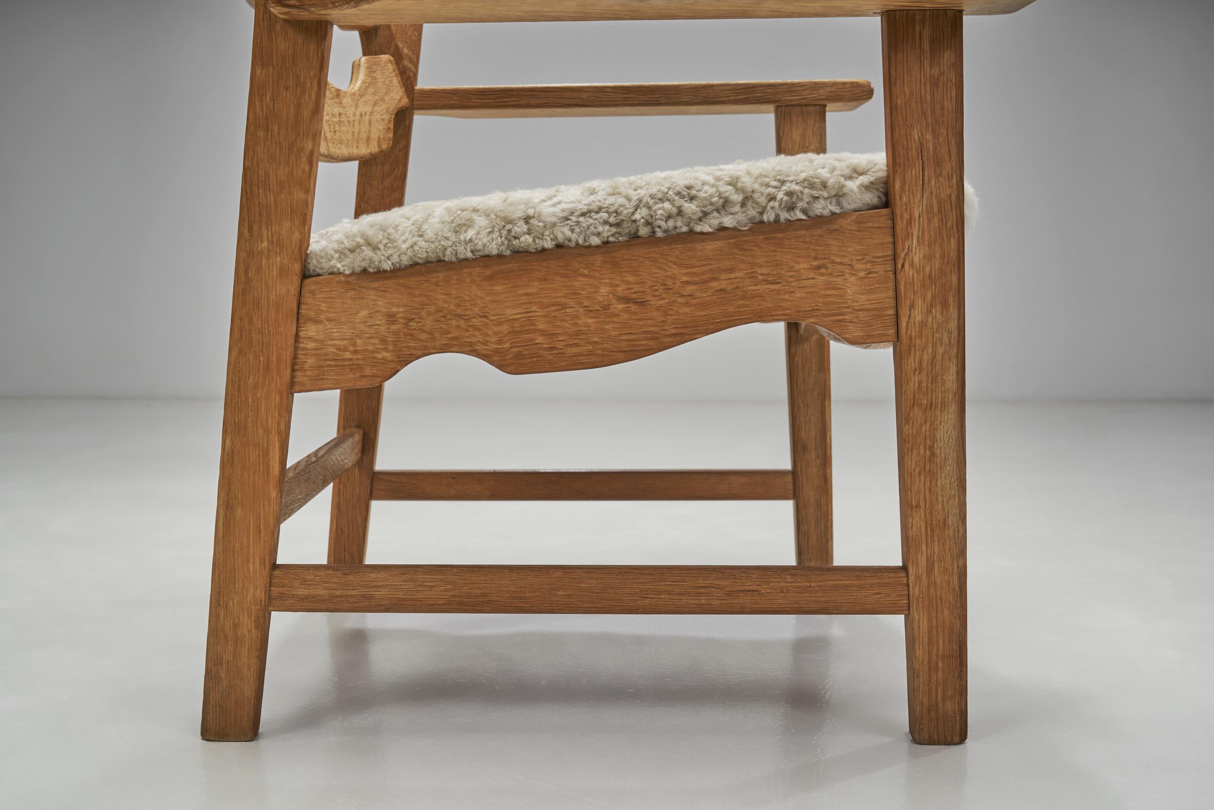 Henning Kjaernulf “Razorblade” Armchair with Sheepskin Seat, Denmark 1960s 3