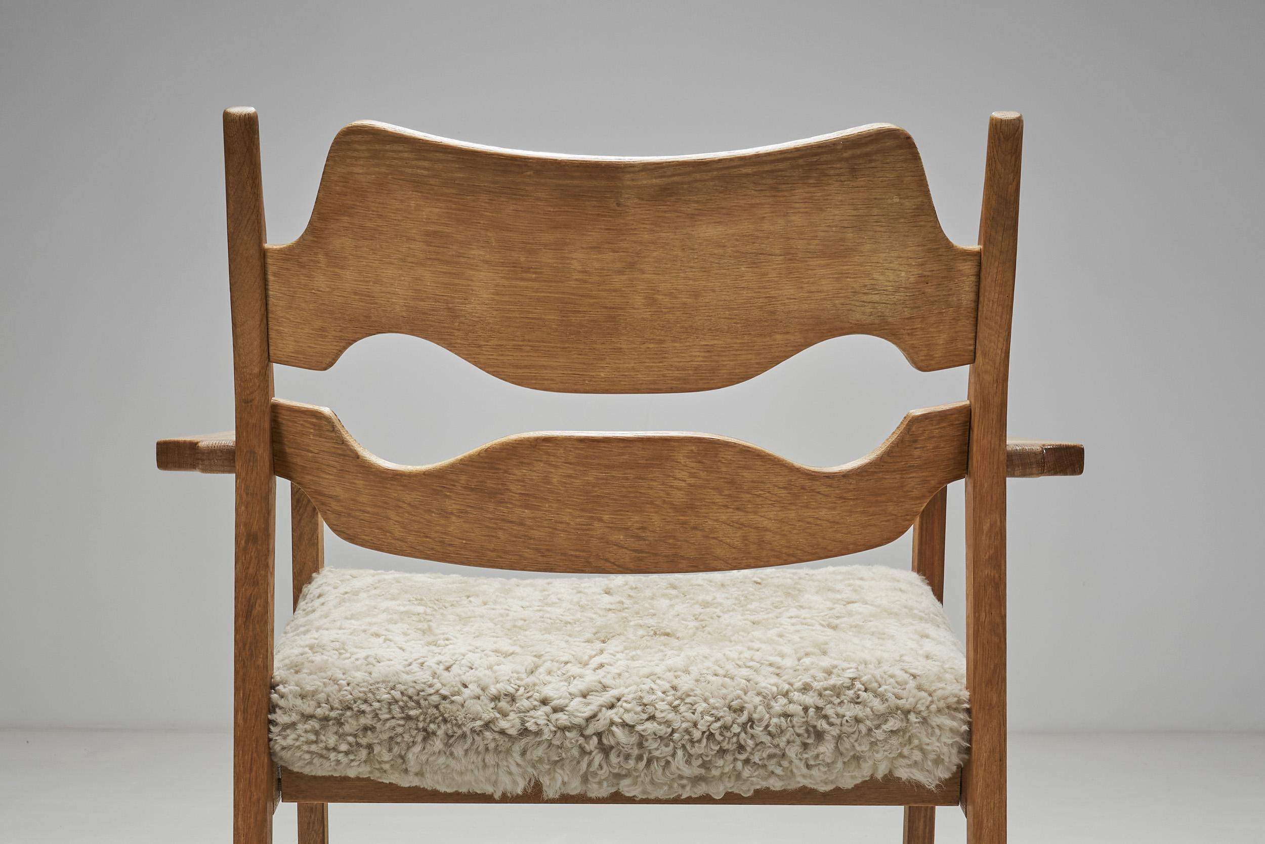 Henning Kjaernulf “Razorblade” Armchair with Sheepskin Seat, Denmark 1960s 4