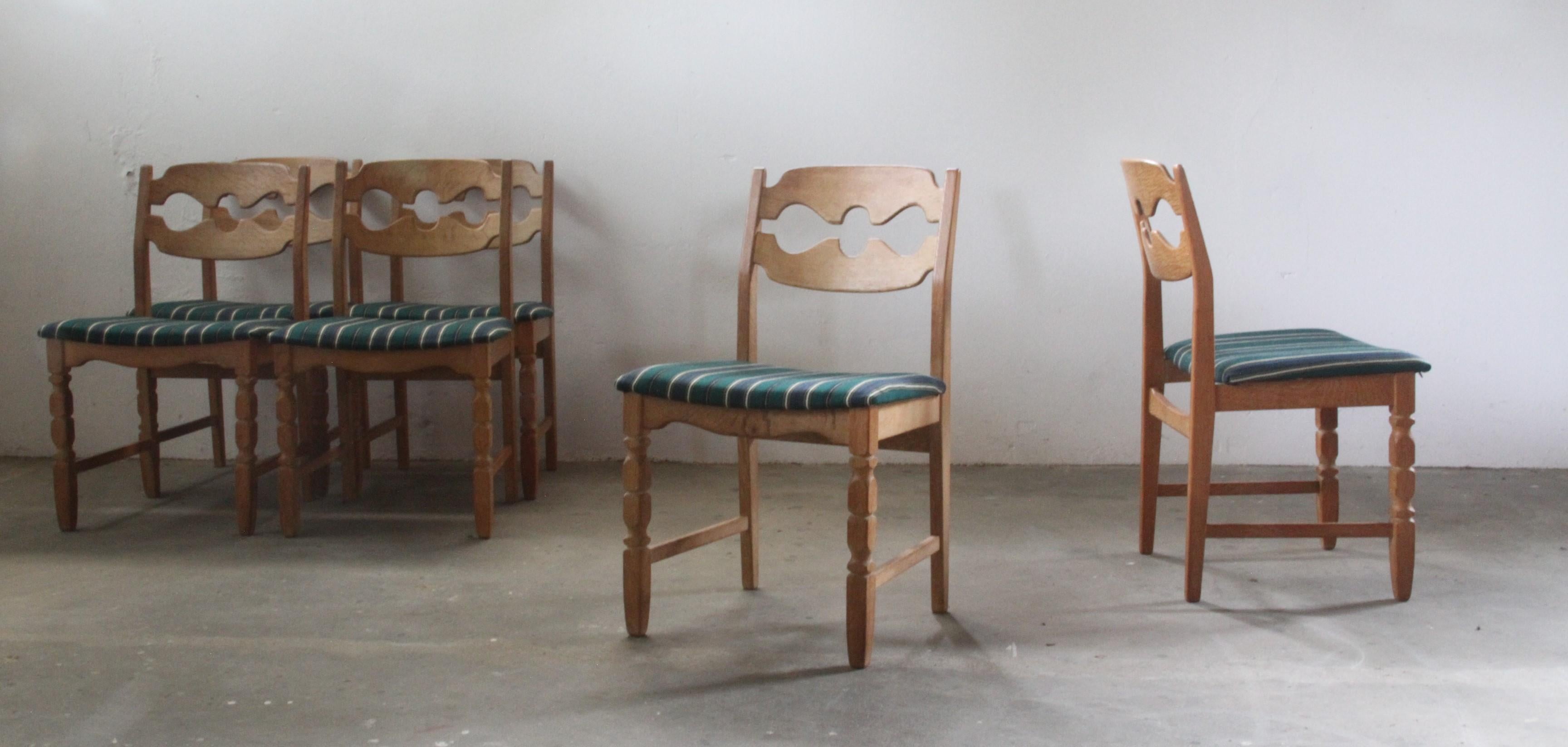 Henning Kjaernulf Razorblade Danish Brutalist Oak Dining Chairs '6' 4