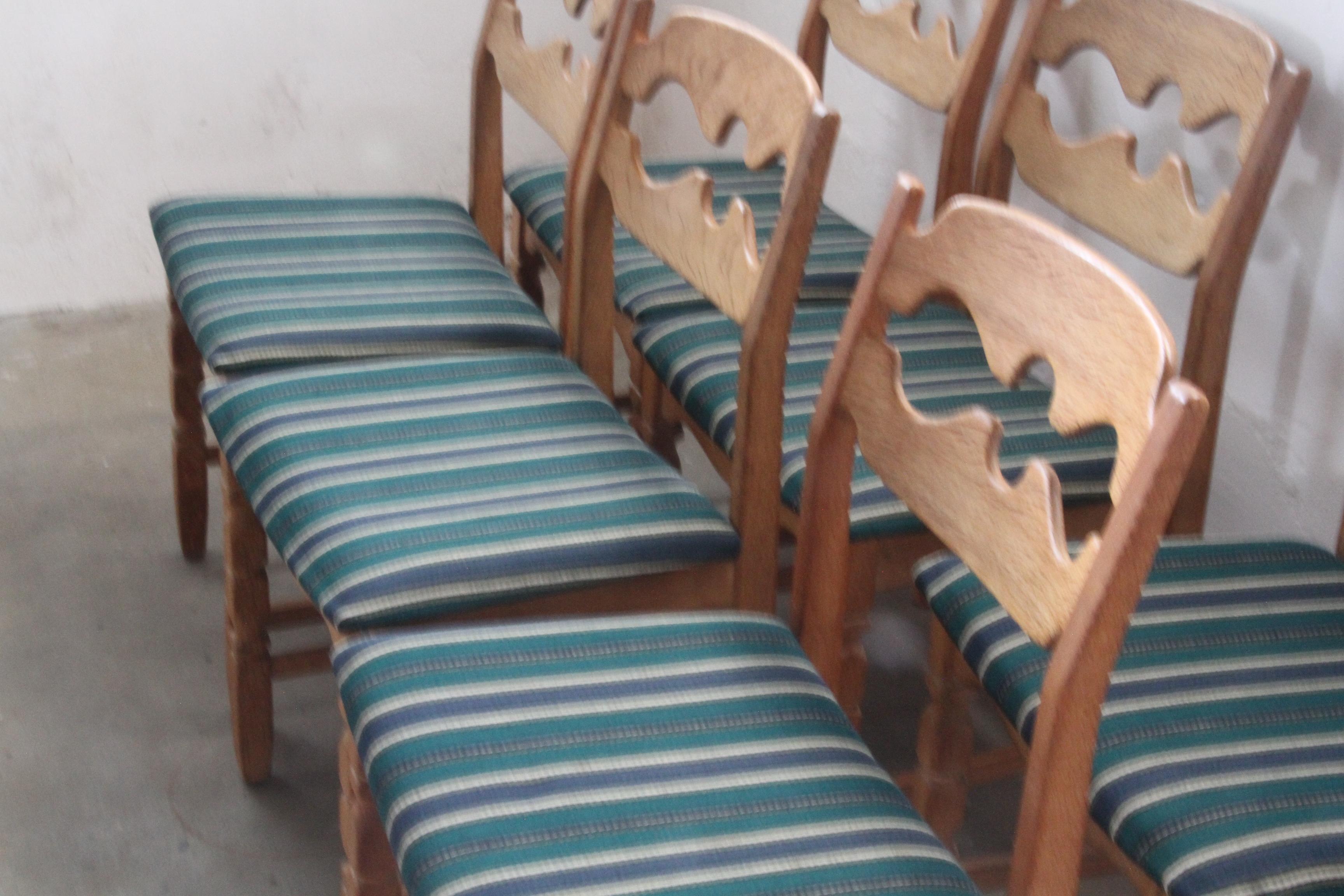 Henning Kjaernulf Razorblade Danish Brutalist Oak Dining Chairs '6' 5