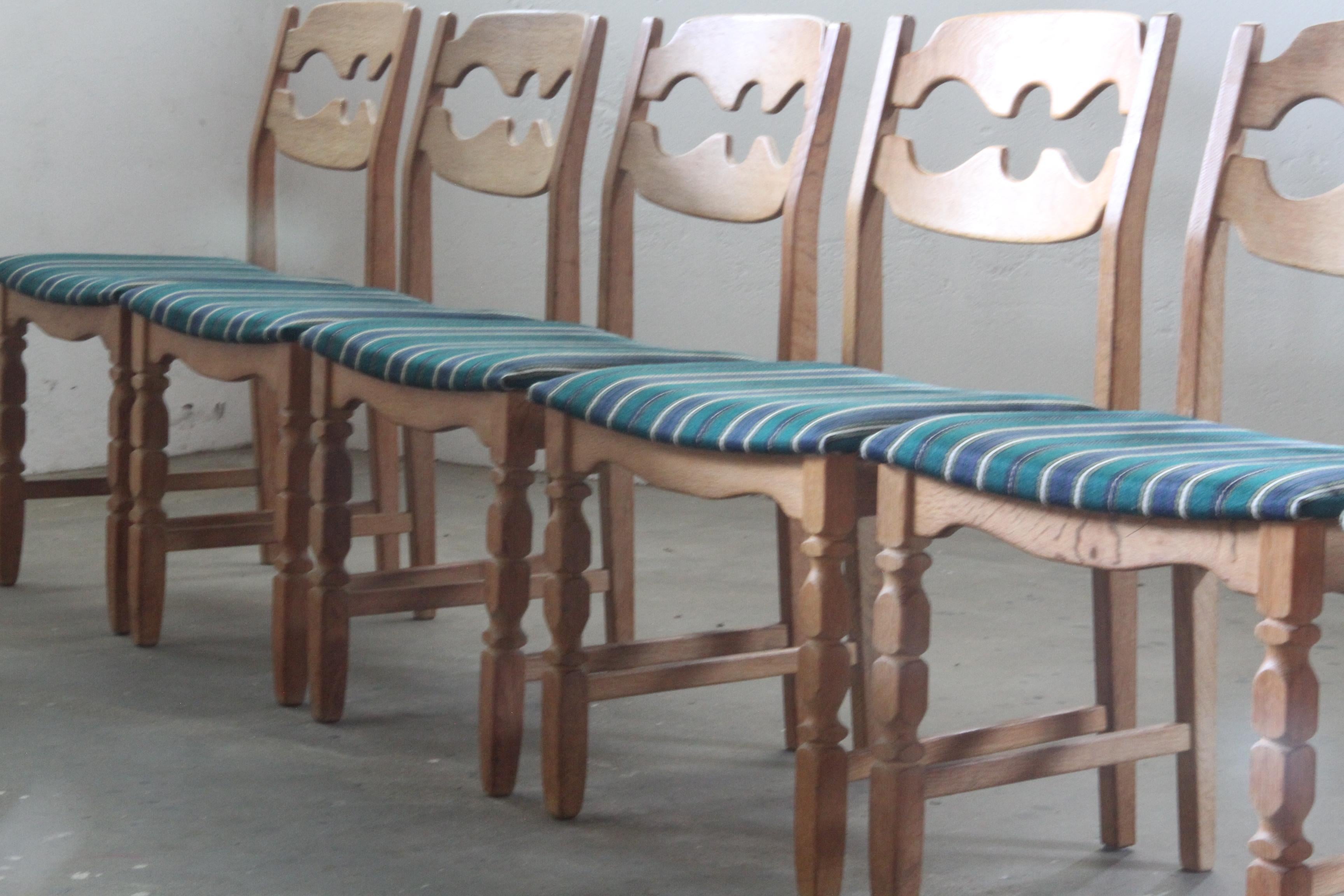 Mid-Century Modern Henning Kjaernulf Razorblade Danish Brutalist Oak Dining Chairs '6'